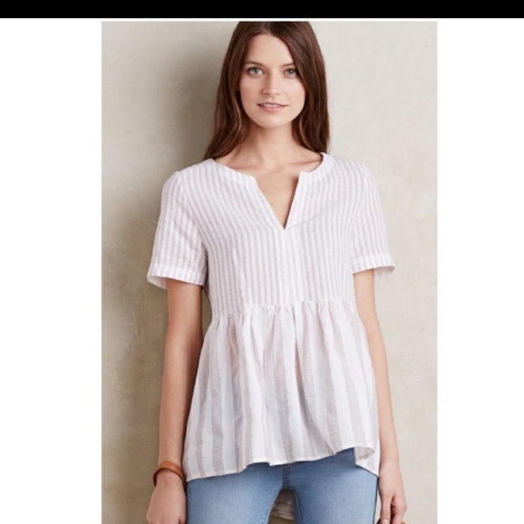Anthropologie Tops - Anthro 11.1 TYLHO Striped Preplum Button Blouse L